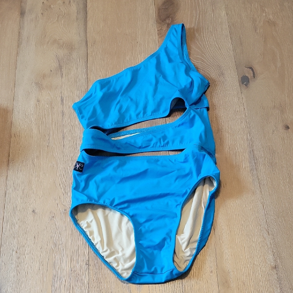 Blue One-Shoulder Women Swim One Piece